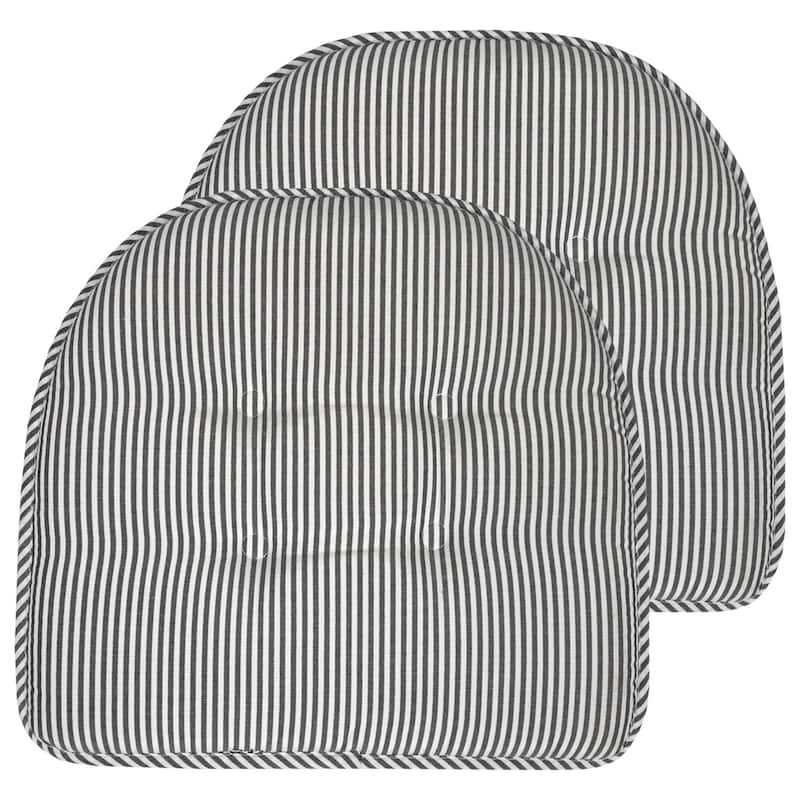 Sweet Home Collection Pinstripe U-Shaped Memory Foam Chair Cushions 17" x 16" - Set of 2 - Charcoal