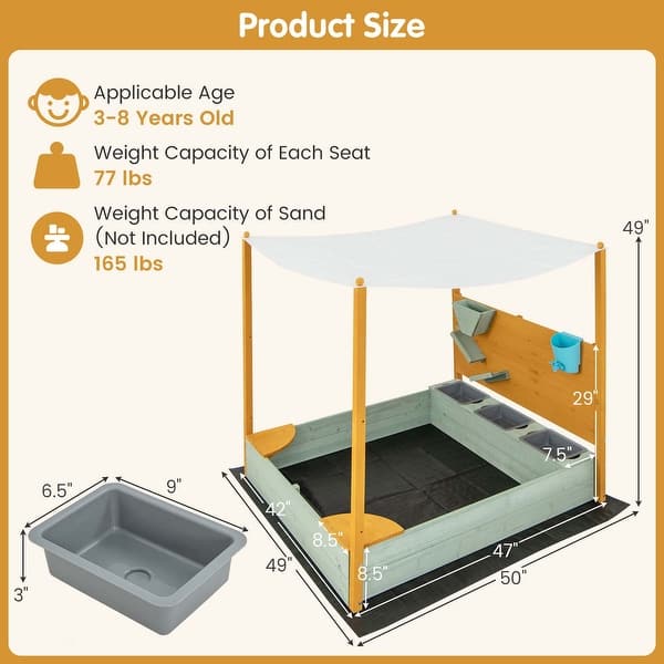Costway Kids Sandbox with Sand Wall Detachable Canopy Bottom Liner - See Details