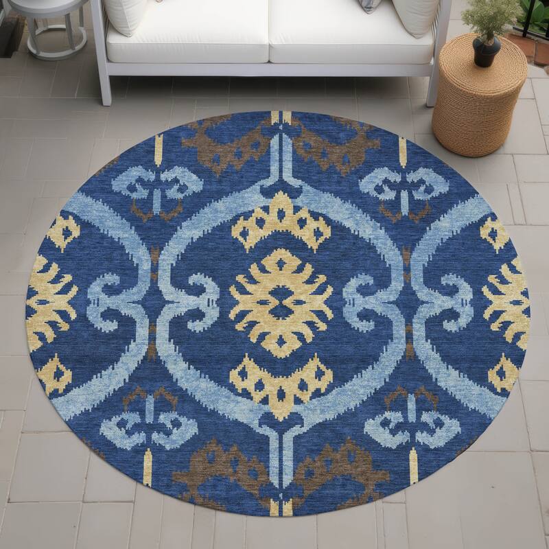 Machine Washable Indoor/ Outdoor Global Empire Chantille Rug - Navy - 8' x 8'