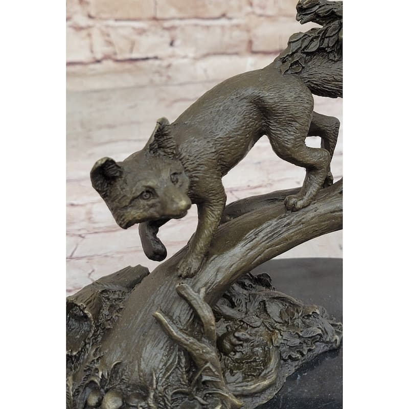 Hot Cast Bronze Imitative Fox On Tree Branch Wildlife Sculpture Statue Signed Original Art