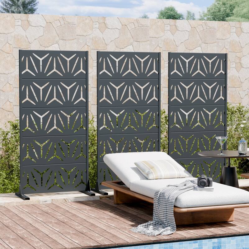 72" H×47"W Dovelina Black Outdoor Freestanding Metal Privacy Screen Decorative Garden Fence