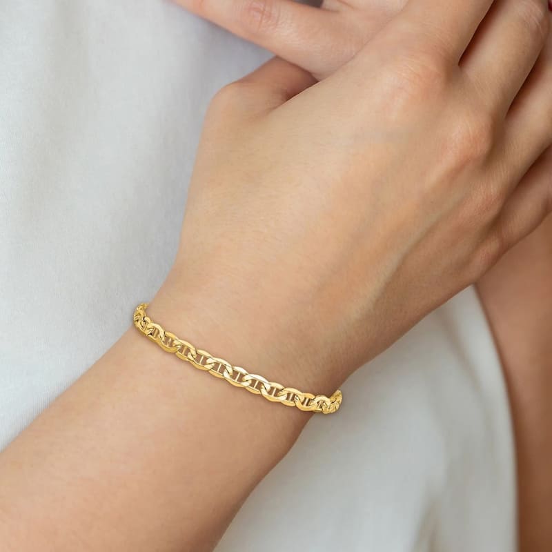 Curata 10k Yellow Gold Unisex 4.75mm Semi solid Mariner Anchor Chain Bracelet Options: 7" 8" 9"