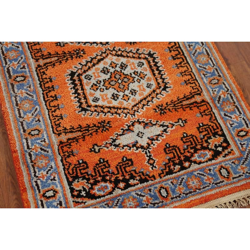 Orange Geometric Viss Oriental Runner Rug Hand-Knotted Wool Carpet - 2'7"x 8'2"