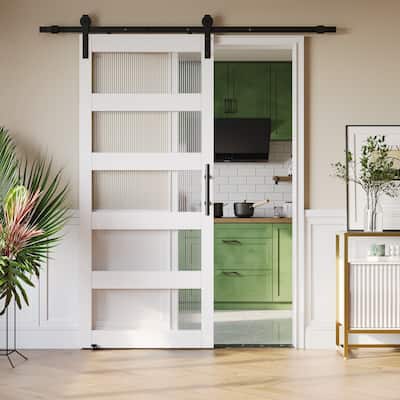 36 in × 84 in Sliding Frosted Glass Barn Door Interior Door with Installation Hardware Kit - N/A