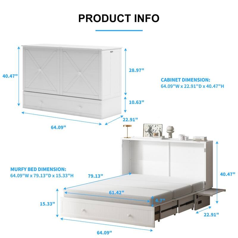 Mixoy Murphy Bed,Cube Cabinet Chest Bed with Charging Station