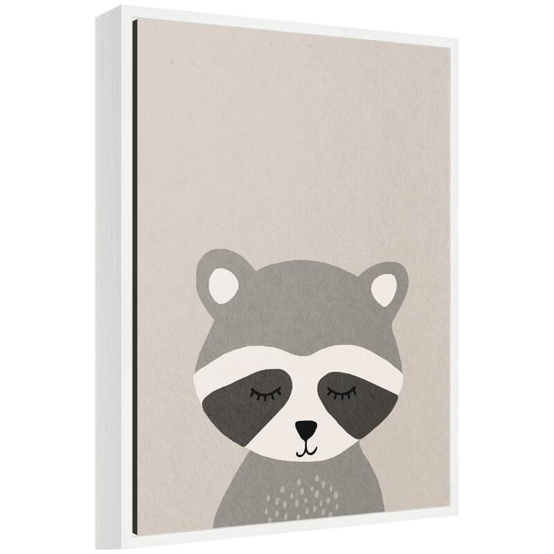 Kate and Laurel Raccoon by July Art Prints Framed Canvas Wall Art Print - 18x24 - White
