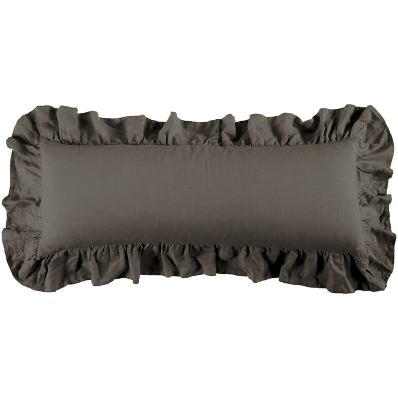 HiEnd Accents Luna Washed Linen Ruffled Lumbar Pillow, 14"x36" - Slate