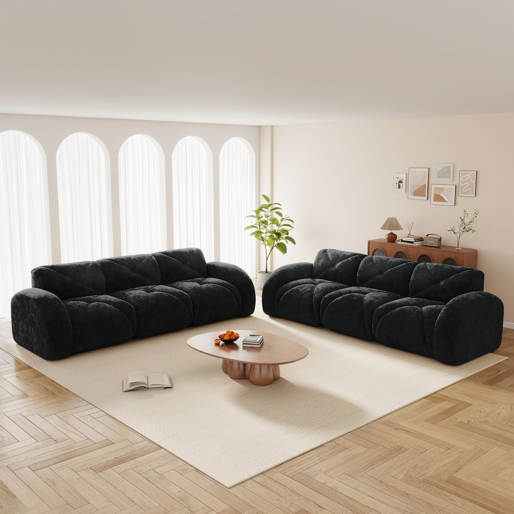 GDFStudio - Velvet 3+3 Seater Modular Sofa Set with 32D High Density Sponge Deep Seat