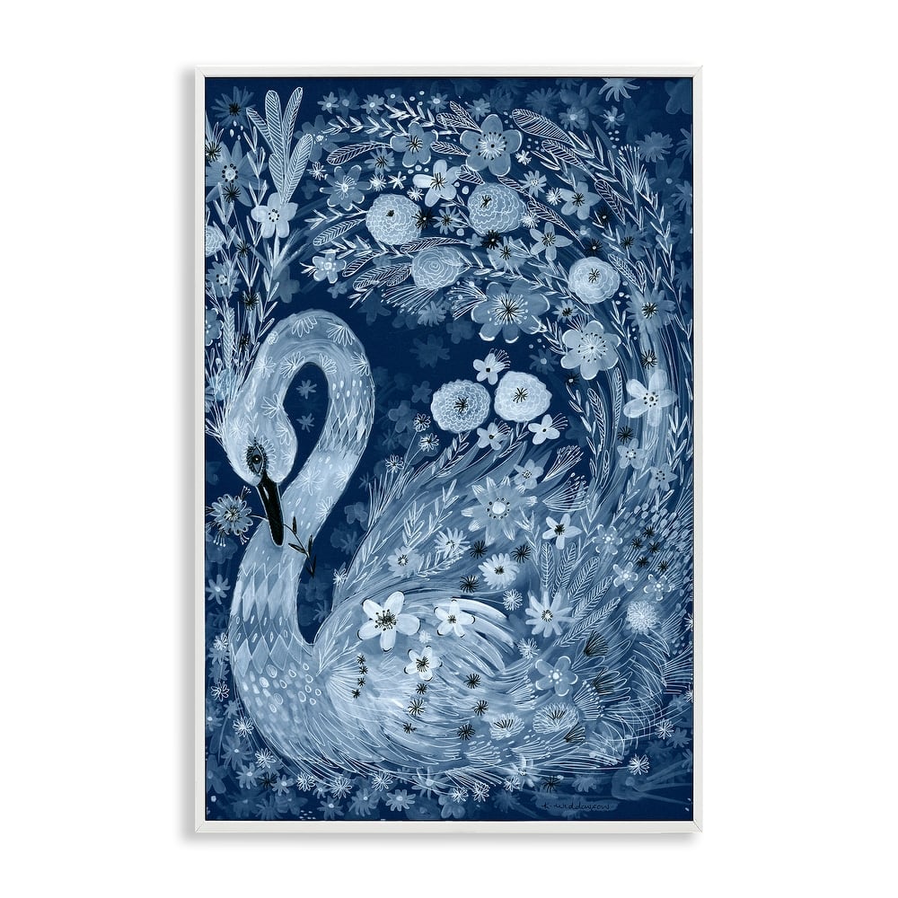 Stupell Swirling Florals Swan Framed Giclee Art Design By Kay Widdowson