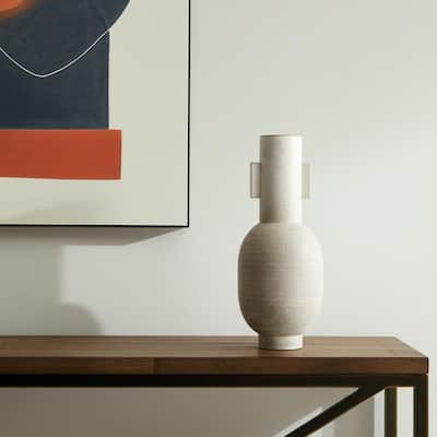 16" Off White And Gold Metal Table Vase - 6.30