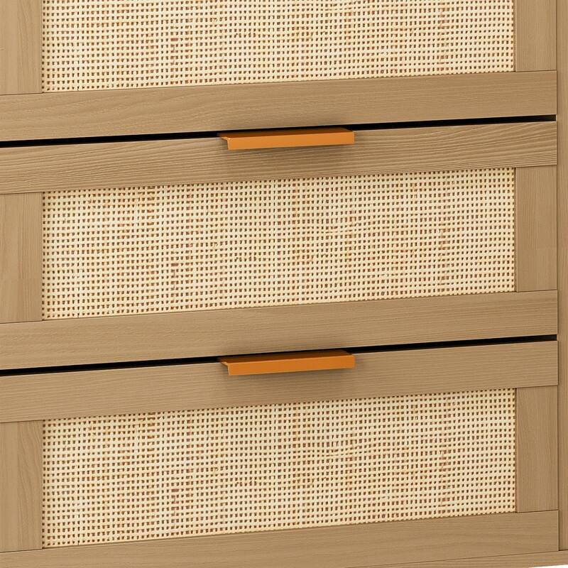 6-Drawer Natural Rattan Dresser for Bedroom & Living Room
