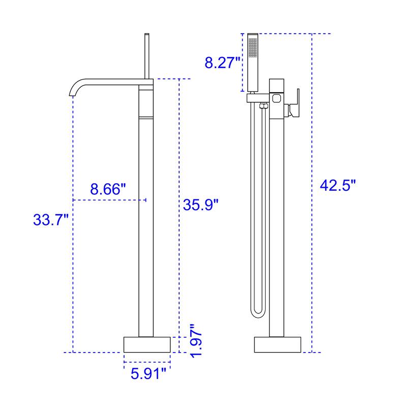 Freestanding Floor Mount Single Handle Bath Tub Filler Faucet with Handheld Shower