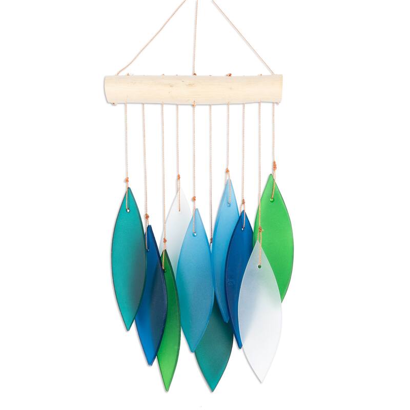 Novica Handmade Rhythm Of Life Wood And Glass Wind Chime