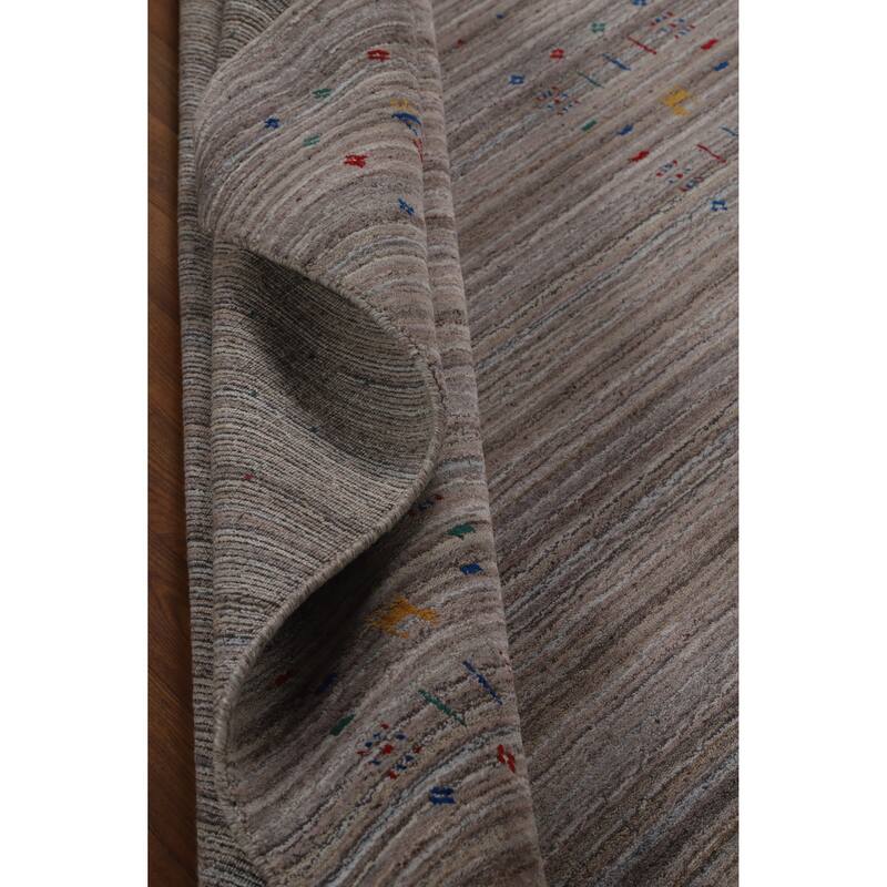 Hand Knotted Oriental 100% Wool Carpet Tribal Stripe Greys & Charcoal Gabbeh Area Rug - 8' 1'' X 5' 1''