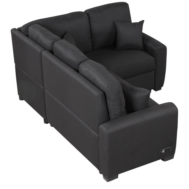 3 in 1 Sleeper Sectional Sofa, LShaped Corner Couch with USB Charging