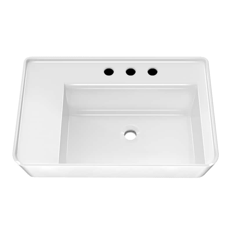 Rectangular Wall Mount Basin with Faucet Drilling Options and Rear Center Drain Location