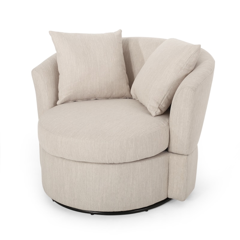 Roomfitters Upholstered Swivel Accent Chair, Cozy Round Armchair with Two Pillows, Beige