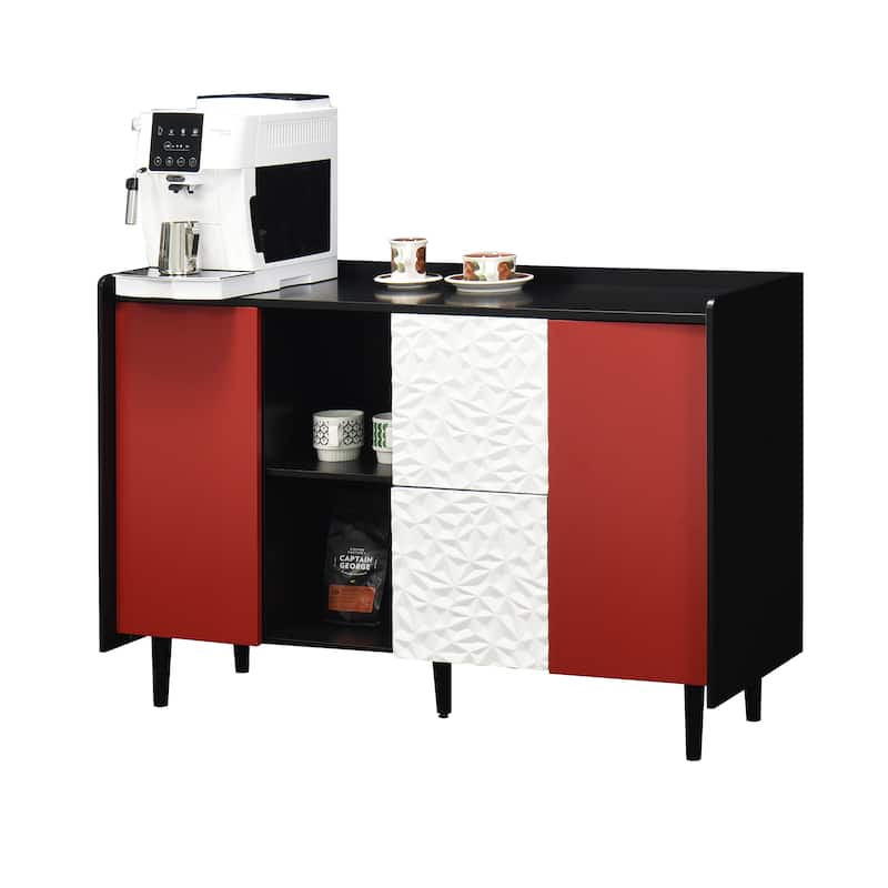 Sideboard Cabinet with Doors & 2 Drawers, Freestanding Coffee Bar Cabinet, Accent Cabinet with 2 Open Storage Compartment