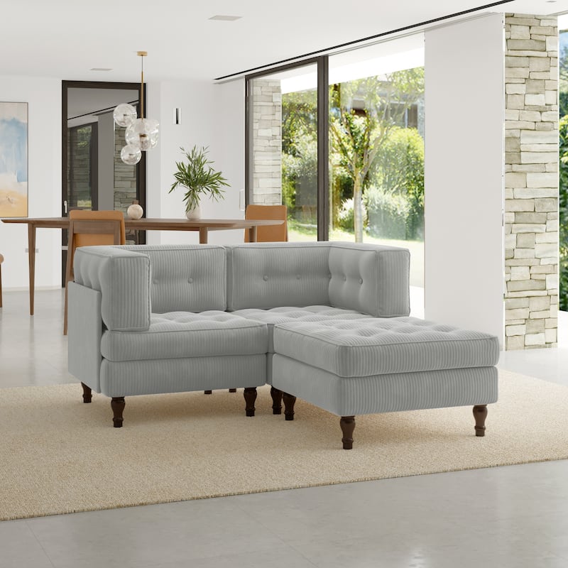 Oversized Sofa Corduroy Tufted Modular Sectional Set - Light Grey-3 peice - Reversible
