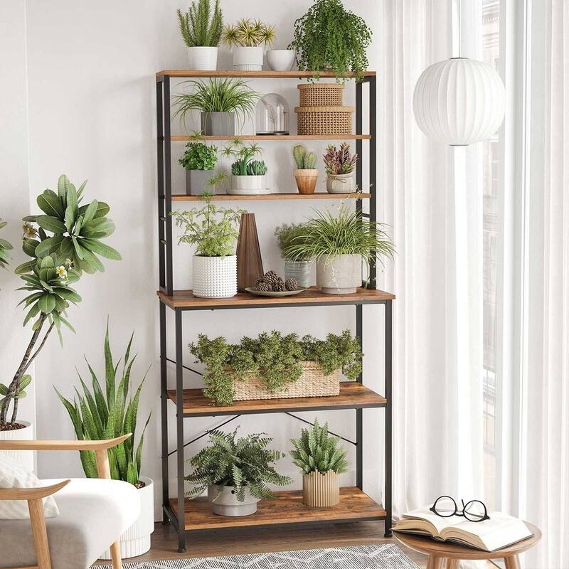 Baker's Rack, Microwave Oven Stand, 6-Tier Kitchen Utility Storage Shelf, 6 Hooks and Metal Frame - 31.5" x 15.7" x 65.7"