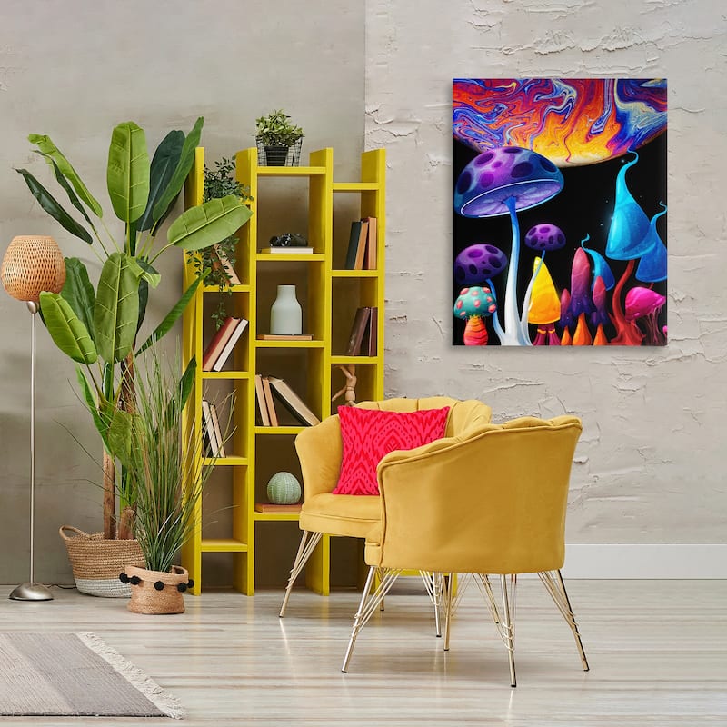 Stupell Whimsical Mushrooms in Space Canvas Wall Art Design By Kim Allen