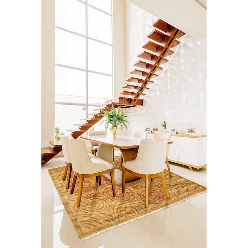 ECARPETGALLERY Hand-knotted Opulence Khaki Wool Rug - 8'0 x 9'10