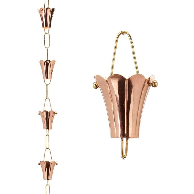 Fluted Flower Pure Copper 8.5 ft. Rain Chain by Good Directions
