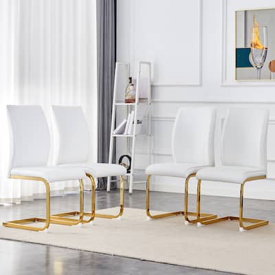 Luxury Simple Arch Chair - Set of 4 PU Material High Resilience Dining Chair with Arched Metal Leg