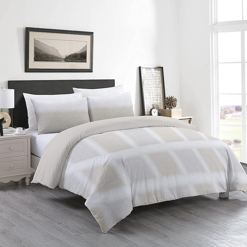 Delara GOTS Certified 100% Organic Cotton Damask Reversible Print Duvet Cover and Sham Set of 2