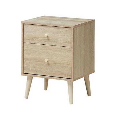 2-Drawer Nightstand Beside End Side Table with Rubber Legs - Coffee - 18" x 16" x 24.5" (L x W x H)