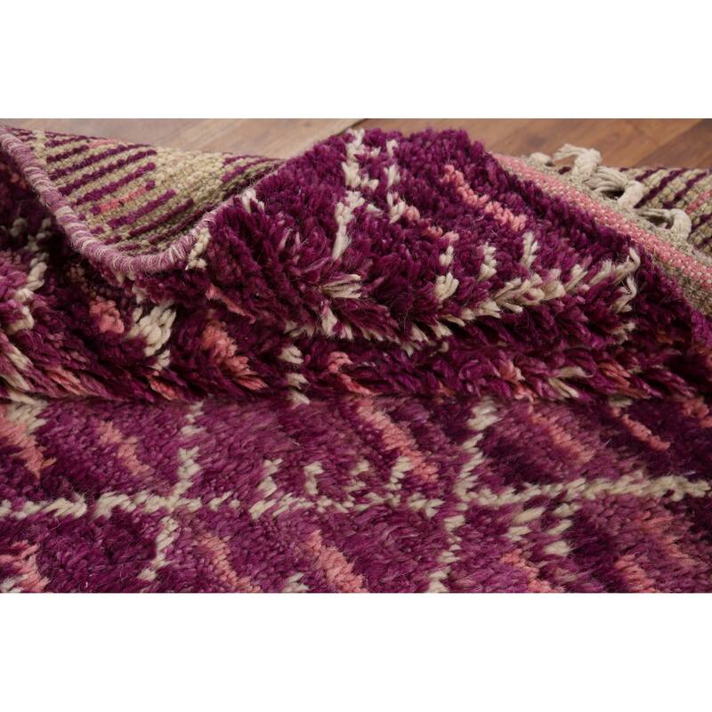 Purple Trellis Plush Moroccan Accent Rug Handmade Wool Carpet - 3'0" x 5'7"