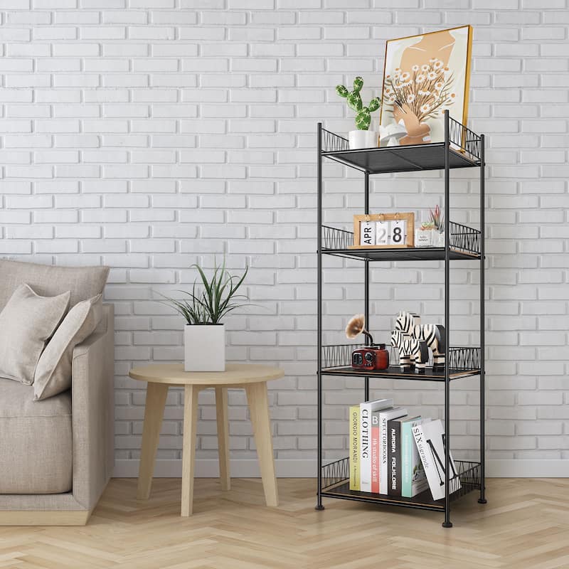 4 Tier Organizer Shelf Storage Rack for Floor Metal Wire Rack Shelving Standing Shelf - Dark