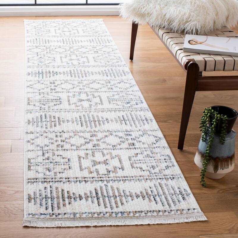 SAFAVIEH Sedona Varpu Boho Tribal Fringe Rug - 2'4" x 9' Runner - Ivory/Grey
