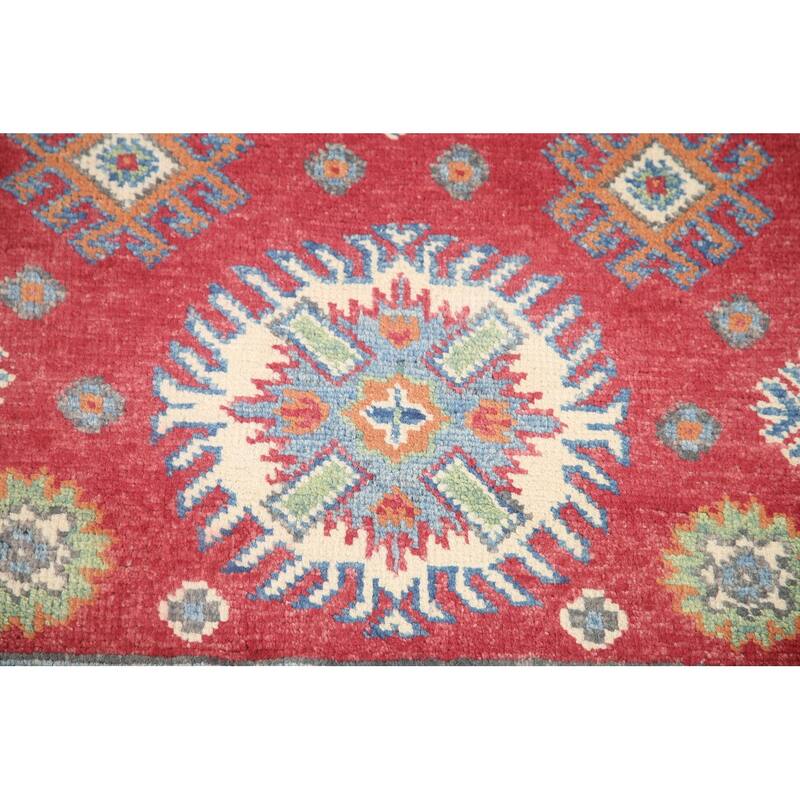 Hand Knotted Oriental 100% Wool Carpet Traditional Geometric Red Kazak Area Rug - 6' 5'' X 2' 9''
