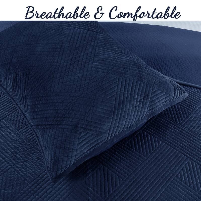 Cozy Line Soft Velvet Basket Weave Stripe Solid Poly Cotton Quilt Bedding Set