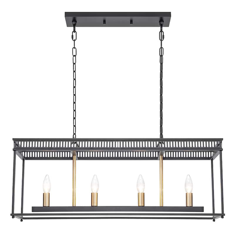 4-Light Black Industrial Rectangular Caged Chandelier Kitchen Island - Dia.29.92-in