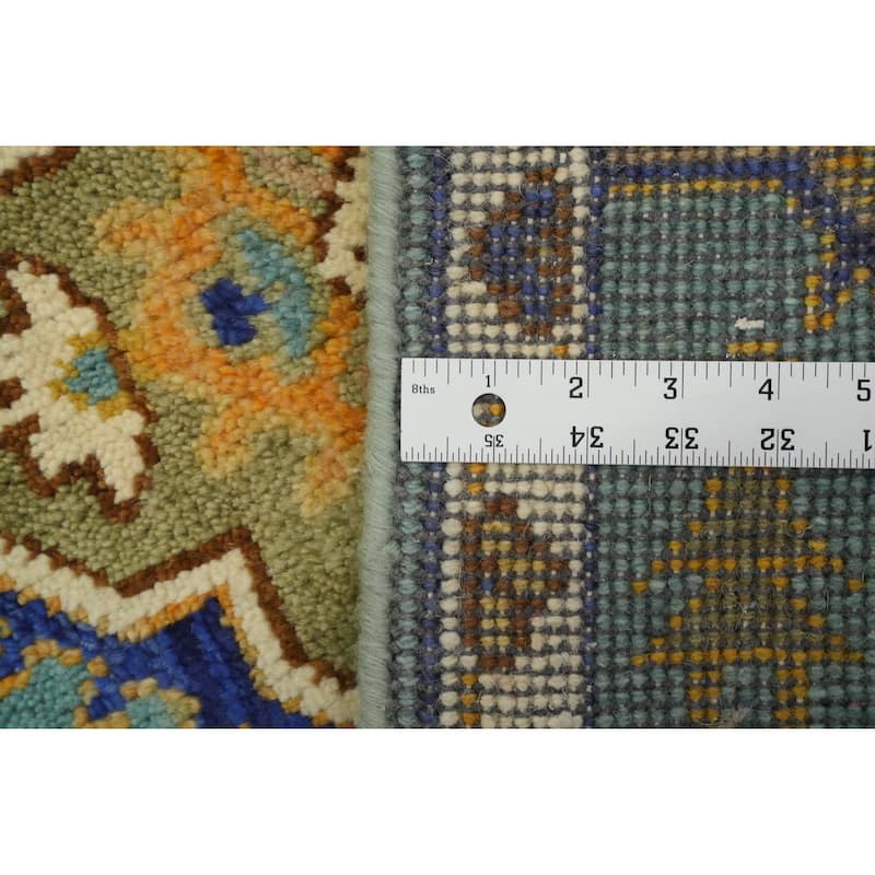 Hand-knotted Traditional Wool Blue Geometric Oriental Area Rug - 9' 9'' X 2' 5''