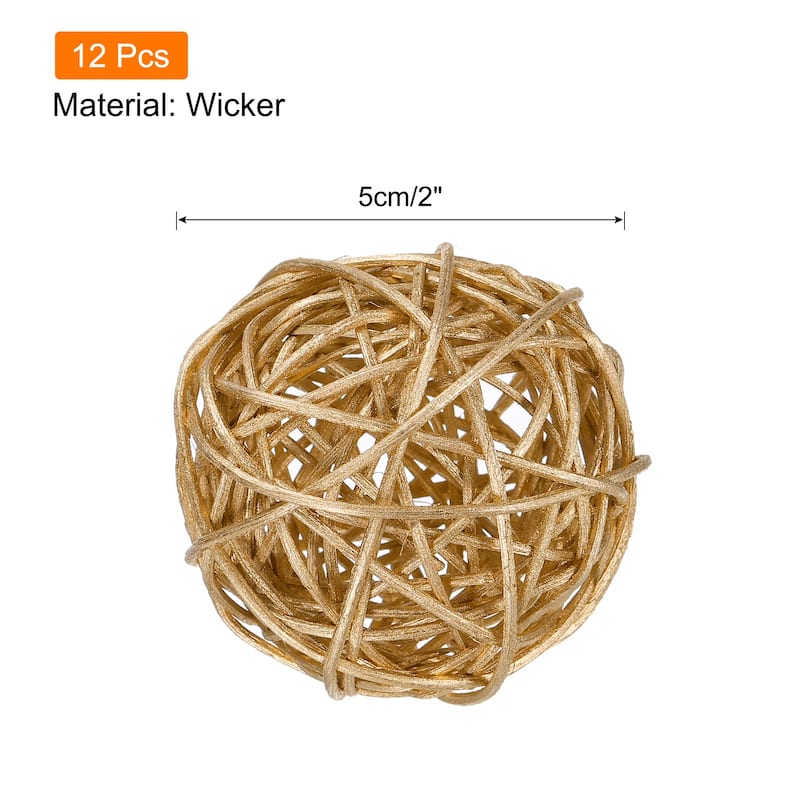12 Pcs Wicker Rattan Balls 2.8In for Vase Fillers Party Decorative - Golden