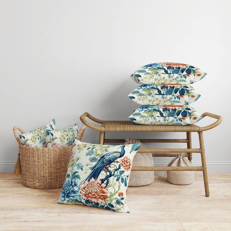 Peacock Panache Faux Suede Reversible Throw Pillow Turquoise and Orange