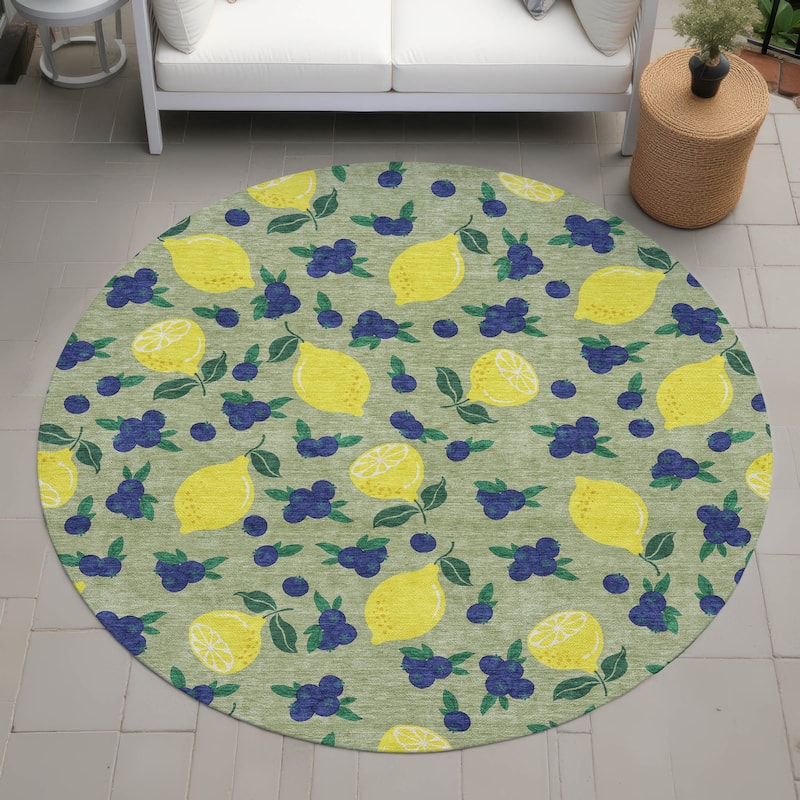Machine Washable Indoor/ Outdoor Citrus Berry Chantille Rug - Aloe - 8' x 8'