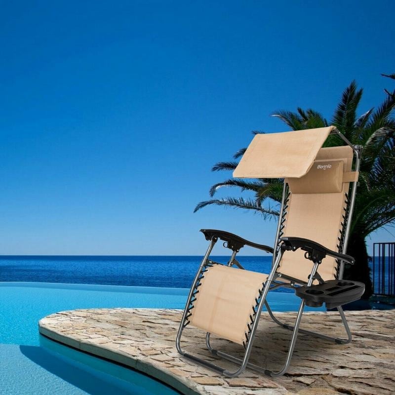 Zero Gravity Folding Patio Lounge Beach Chairs W Canopy Magazine Cup Holder Awning On Sale Overstock 28534063