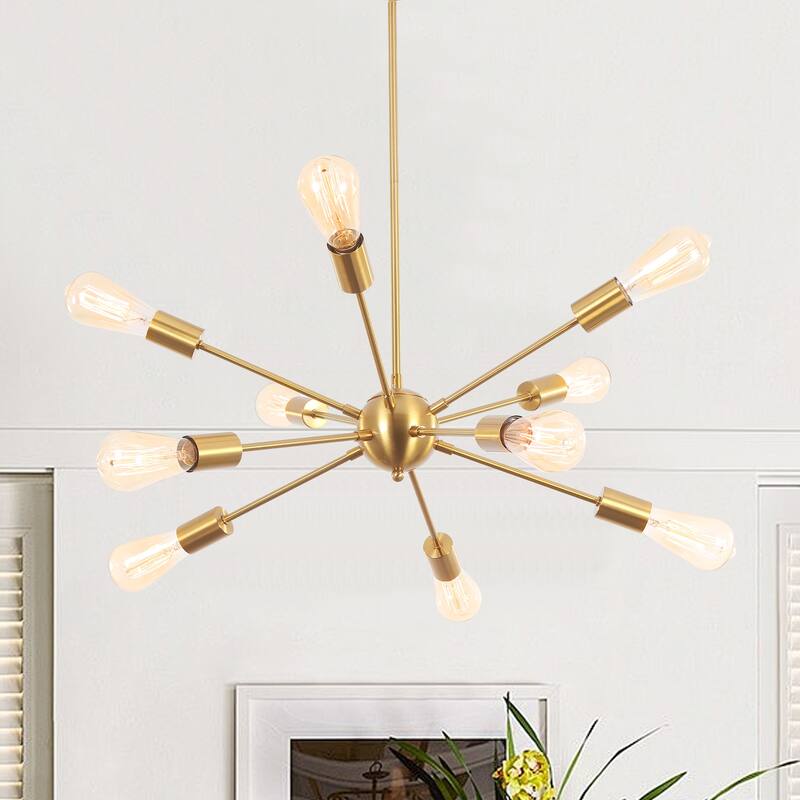 Modern Sputnik Chandelier 10-Light Adjustable Ceiling Light Fixture for Kitchen Dining Room Living Room Bedroom - N/A - Golden Bronze