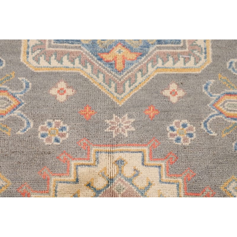 Gray Kazak Oriental Area Rug Hand-Knotted Traditional Wool Carpet - 4'1" x 6'0"