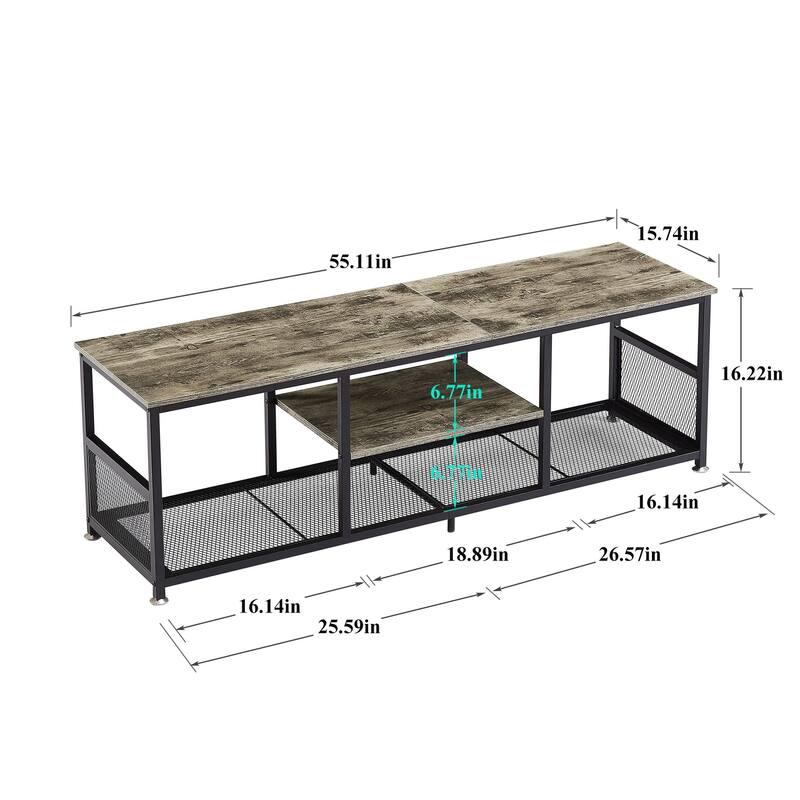 Javlergo TV Stand Industrial Entertainment Center Media Console Table with Storage and Mesh Shelf for Living Room/Bedroom, Grey