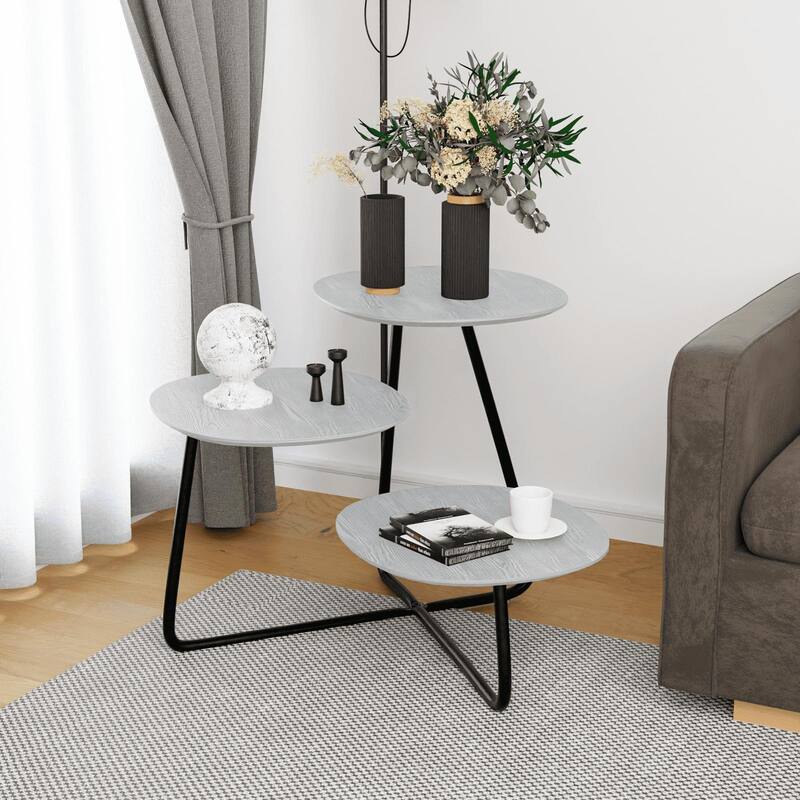 Hazelton Modern Multi Shelves Side Table MDF Wood Tabletop and Stanless Steel Frame Accent End Tables