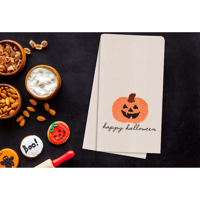 Pumpkin Halloween French Knot Flour Sack Kitchen Towel