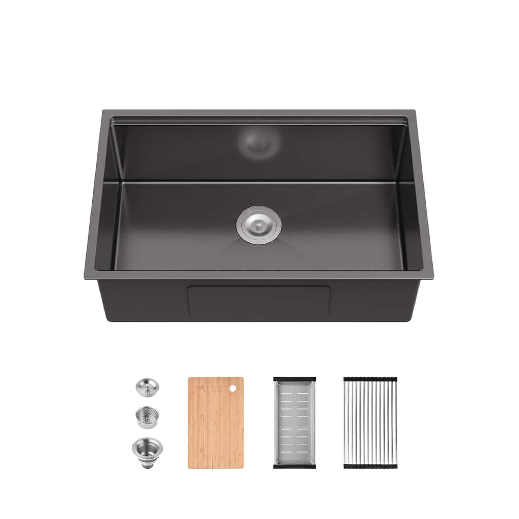 Stainless Steel Kitchen Sink Single Bowl with Cutting Board, Colander