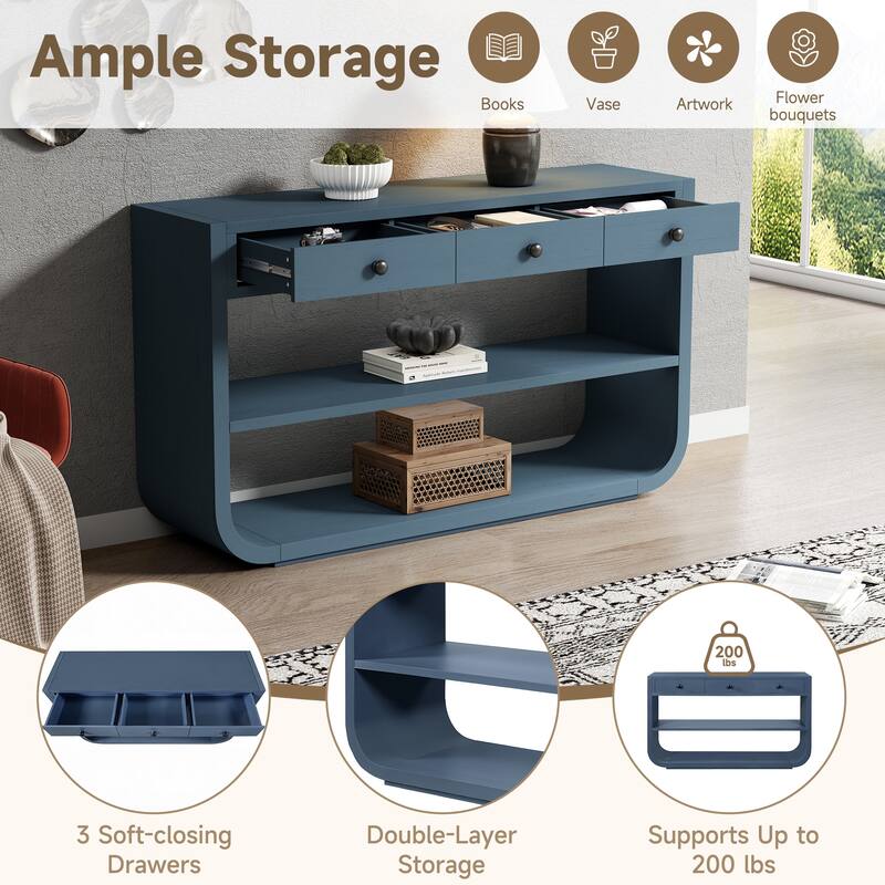 Christopher Knight Home - Modern Entryway Curved Console Table with Soft-Close Drawers & Open Shelves for Living Room, Hallway