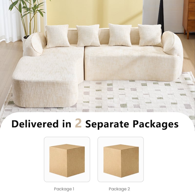 L-Shaped Sectional Sofa with Chaise Lounge, Chenille Upholstered 4 Seater Sofa, Compressed Sofa with Throw Pillows