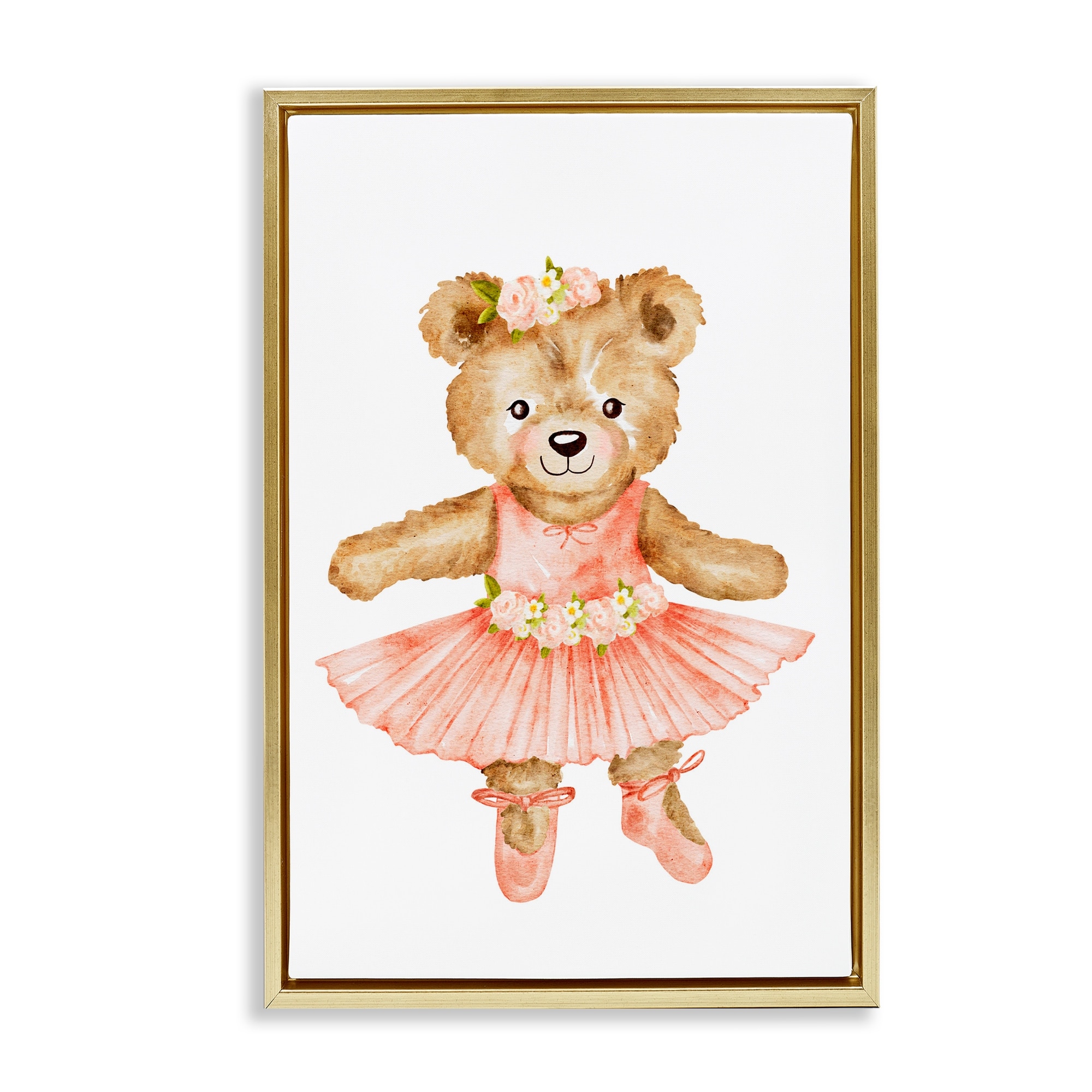 Stupell Floral Ballerina Teddy Bear Framed Floater Canvas Wall Art Design By Amy Hall